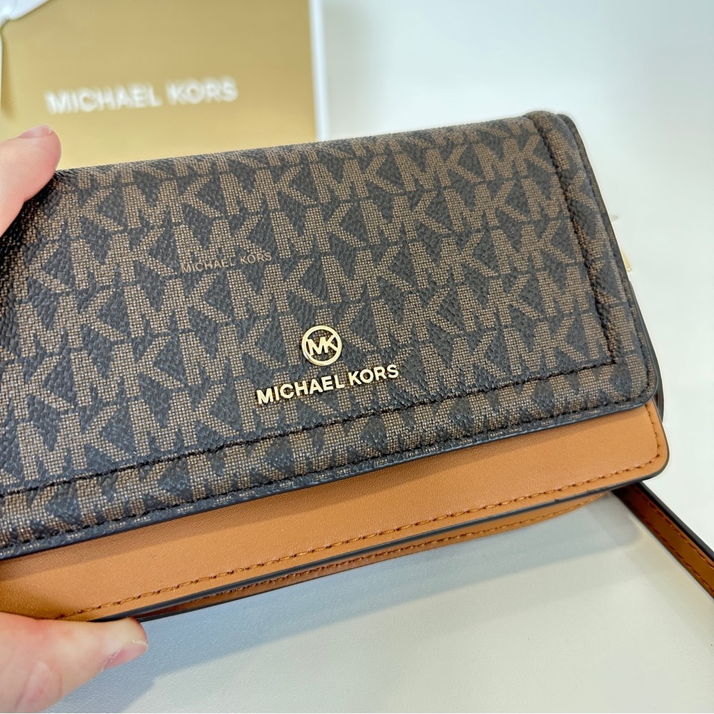 Michael Kors Brown and Tan Logo Crossbody Bag